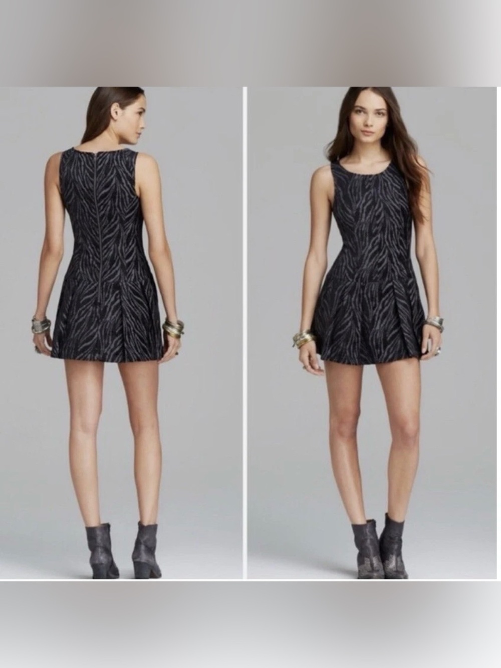 Free People Black Chenille Textured Zebra Print Drop Waist Mini Dress 4 1370